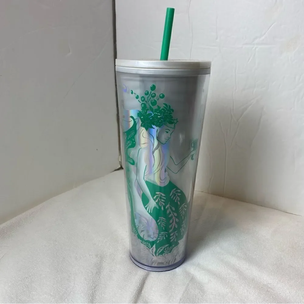 Starbucks New With Tags Christmas 2022 Pearlized Mermaid white Green Tumbler